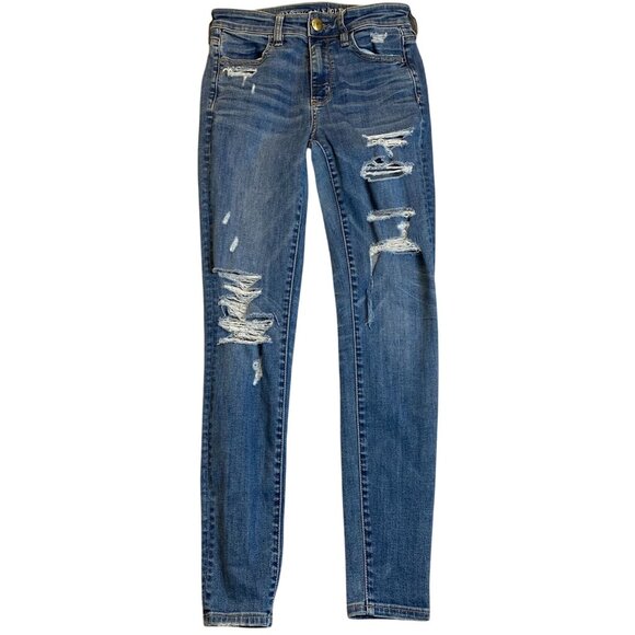 American Eagle Women's Jeans Size 4 Distressed Super Stretch Skinny Regular - Picture 1 of 16